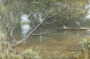 A Thames Backwater, c.1860-c.1932 (akvarel, tělová barva, pero a inkoust na papíře)