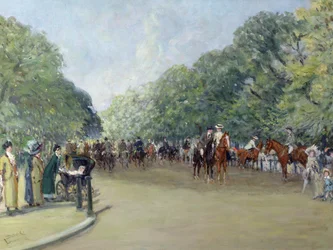 Pohled na Hyde Park s postavami na Rotten Row