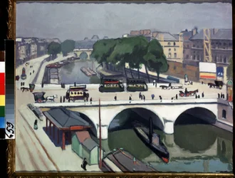 ""Most Saint Michel v Paříži a Quai des Grands Augustins"" (Most Saint-Michel v Paříži. Quai des Grands-Augustins). Obraz Pierra Alberta Marqueta (1875-1947) (fauvismus) 1908 Olej na plátně. Moskva, Puškinovo muzeum