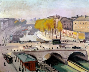 Pont Saint Michel a Quai des Grands Augustins v Paříži