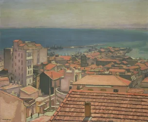 Červené střechy (olej na plátně)