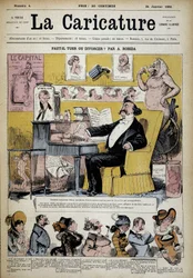 Alexandre Dumas in Divorce Specialist od Alberta Robidy (1848-1926), Couv. "" The Cartoon "" 24/02/1880.