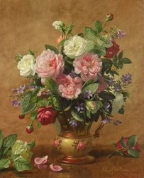 Růže v růžově smaltované váze, 1995