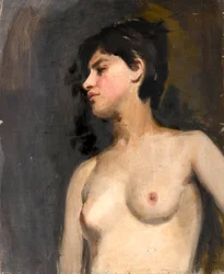 Žena polonahá. Černé pozadí. Kolem roku 1880