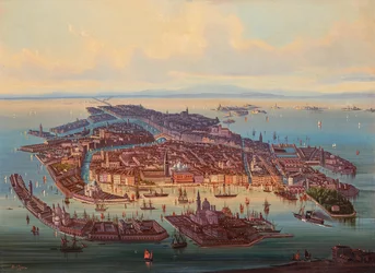Letecký pohled na Benátky, 1867.