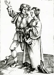 Rustikální pár, vyrytý Johannesem Wierixem, kolem roku 1565 (rytina)