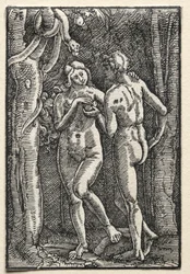 Pád a vykoupení člověka: Adam a Eva jedli zakázané ovoce, c. 1515.