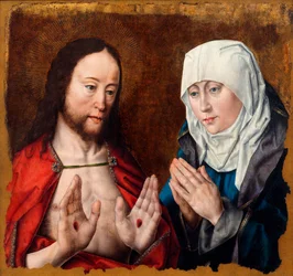 Kristus ukazuje matce rány po hřebech na rukou, asi 1490 (olej na plátně)
