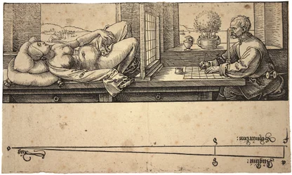 Umělec kreslící akt pomocí perspektivního zařízení, 1538
