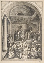 Kristus mezi lékaři, ze Života Panny, latinské vydání, 1511.n.d.