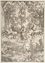 Svatý Jan před Bohem a staršími, z Apokalypsy, ca. 1496.