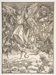 Saint Michael and the Dragon, z Apokalypsy, ca. 1498.