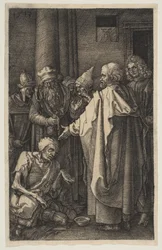 Svatý Petr a svatý Jan u brány chrámu, z Umučení, 1513.
