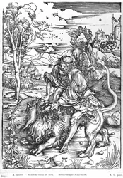 Samson zabíjející lva, kolem 1496-98
