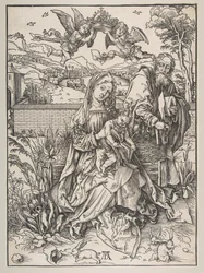 Svatá rodina se třemi zajíci, ca. 1497-98.