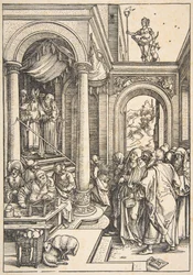Uvedení Panny Marie v chrámu, od The Life of the Virgin, ca. 1503.