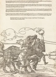 Triumfální vůz Maxmiliána I. Velký triumfální vůz [deska 5 z 8], 1523 latinské vyd.