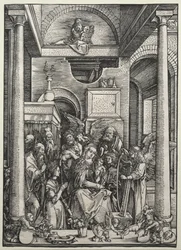 Panna a dítě obklopené svatými a anděly, c. 1500-1502.