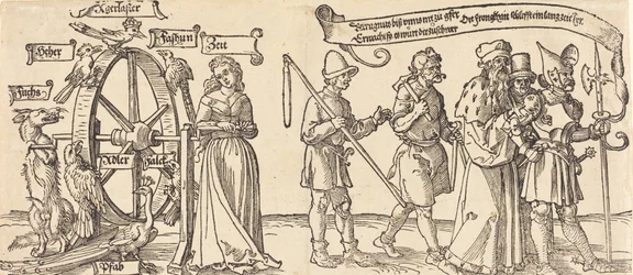 Čas a liška točí kolo štěstí s lidmi všech hodností doprava, pravděpodobně 1526.