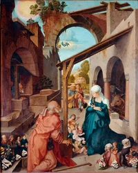 Oltářní obraz Paumgartner: “” Nativite”” Obraz Albrechta Durera (1471-1528) 1504 cca. Ztlumit. 155x126 cm Mnichov, Alte Pinakothek