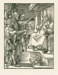 Kristus před Kaifášem, asi 1508-09 (dřevoryt)
