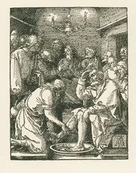 Kristus umývá Petrovi nohy, asi 1508-08 (dřevoryt)