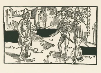 Davus, Pamphilus a Charinus, asi 1492-93 (dřevoryt)