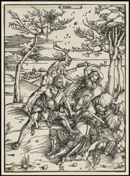 Herkules vítězí nad Kakem, asi 1496 (dřevoryt)