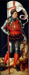 Paumgartnerův oltářní obraz: „Svatý Jiří““ Obraz Albrechta Durera (1471-1528) 1502-1504 Rozm. 157x61 cm Alte Pinakothek, Mnichov