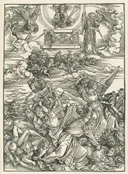 Bitva andělů. Zjevení svatého Jana, asi 1496-98 (dřevoryt)