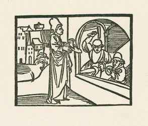 Kněz odnáší botu zlatníkovi, asi 1489-90 (dřevoryt)