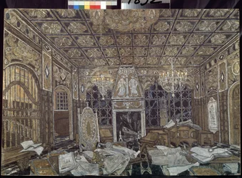 Příprava dekorace pro kus "Othello"" od Williama Shakespeara (1564-1616) (scéna pro hru Othello od Williama Shakespeara) - Malířka Alexandra Jakovleviče Golovina (Alexandre Golovine) (1863-1930), tempera sur bois