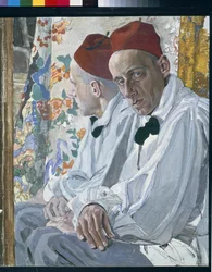 Portrét producenta show Vsevoloda Meyerholda (1874-1940). Dílo Alexandra Golovina (Alexander Golovin) (1863-1930), tempera na panelu