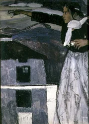 Žena v šedém (olej na plátně)