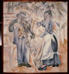 Muzikanti. Obraz Alexandra Vasiljeviče Ševčenka (Alexander Ševčenko) (1883-1948), olej na plátně