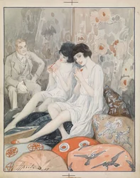 ""Žena v budoáru"" (Lady in Her Boudoir) Akvarel od Alexandra Apsita (1880-1944)