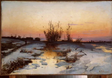 Večer, olše kvete - Obraz Alexeje Kondratyeviče Savrasova (1830-1897), olej na plátně, cca 1870 - ruské umění