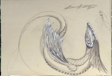 Fantastické stvoření: Mořský drak. Skica Alessandra Lonatiho