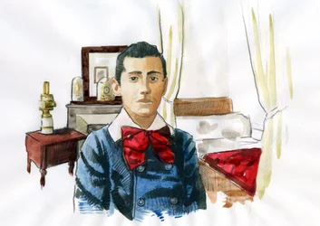 Marcel Proust mladý v pokoji své tety Elisabeth (inkoust na papíře)