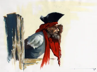 Pirát z Karibiku při pohledu na obzor. Kresba Alessandro Lonati.