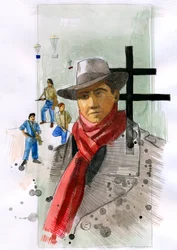 Portrét Jeana Moulina vysoce profilovaného člena odboje ve Francii během druhé světové války Ilustrace Alessandro Lonati
