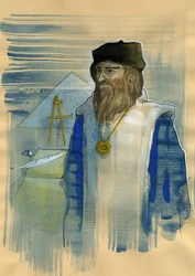 Portrét Michela de Notre Dame (Nostradamus) anglický astrolog - Portrét Nostradama, Michel de Notre Dame (1503-1566) astrolog a lékař francais Ilustrace Alessandro Lonati