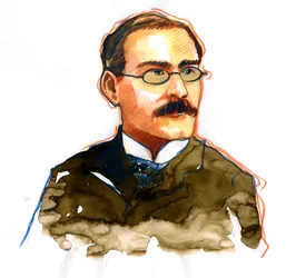 Portrét Rudyarda Kiplinga (1865-1936), anglický spisovatel ((Portrét spisovatele Rudyarda Kiplinga)