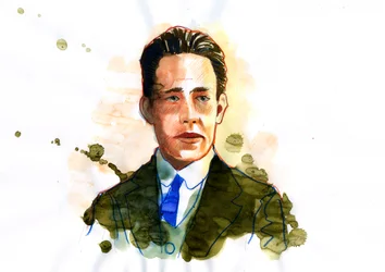 Portrét dánského atomového a jaderného fyzika Nielse Bohra (1885-1962) (dánský fyzik Niels Bohr) Ilustrace Alessandro Lonati