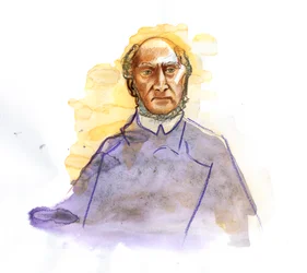Reprezentace Victora Schoelchera (1804-1893) Francouzský politik, Franc Macon, známý tím, že vedl Dekret o definitivním zrušení otroctví ve Francii (Portrét francouzského abolicionistického spisovatele Victora Schoelchera) Ilustrace Alessandro Lonati