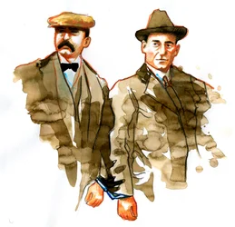 Aféra Sacco a Vanzetti: portrét italských anarchistů Bartolomeo Vanzetti (vlevo) a Nicola Zacco - (Portrét italských anarchistů Bartolomeo Vanzetti (vlevo) a Nicola Sacco)