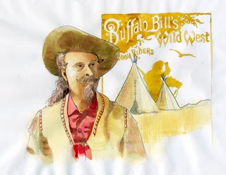 William Frederick Cody – známý jako Buffalo Bill – Portrét Buffalo Billa (1846-1917), plukovník William Cody – ilustrace Alessandro Lonati