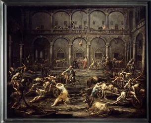 Příjezd galerií do věznice v Janově Obraz od Alessandra Magnasca (1667-1749) 18. století ne. 1,16x1,42 m Bordeaux, Muzeum výtvarných umění.