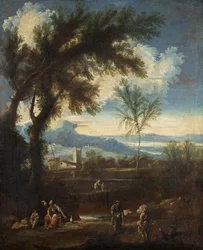 Krajina s figurami, cca 1710-40 (olej na plátně)