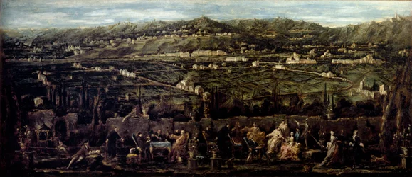 Obývací pokoj ve venkovní zahradě Albaro Mondanites. Obraz od Alessandra Magnasca říká il Lissandrino (1667-1749) 1735 kolem Galleria di Palazzo Bianco, Genes